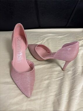 Calvin Klein Blush Pink Ribbed D'Orsay Pointed-Toe Heels
